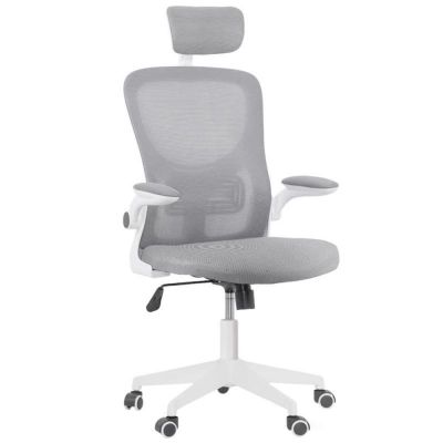 Scaun de birou,  Quasar & Co, ergonomic, suport lombar, tetiera ajustabila, mesh,  alb/gri