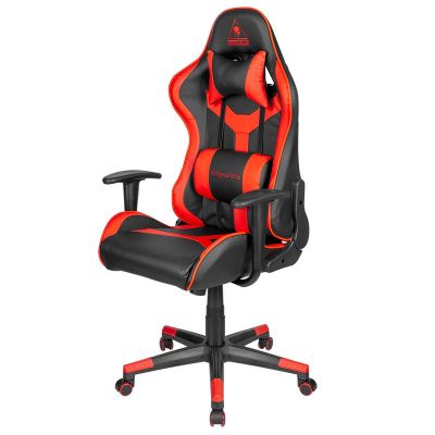 Scaun De Gaming Din Piele Eco, Inclinare Spatar Reglabila 180°, 2 Perne, Material Baza Pu Si Pvc, Inaltime Reglabila, Confort Ridicat, Negru/rosu