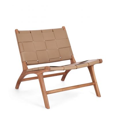 Scaun Joanna, Bizzotto, 65 x 79 x 69 cm, lemn de tec/piele naturala, grej
