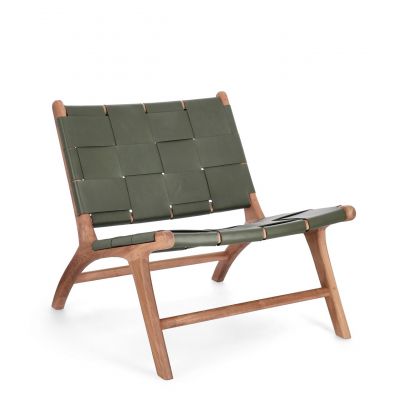 Scaun Joanna, Bizzotto, 65 x 79 x 69 cm, lemn de tec/piele naturala, verde