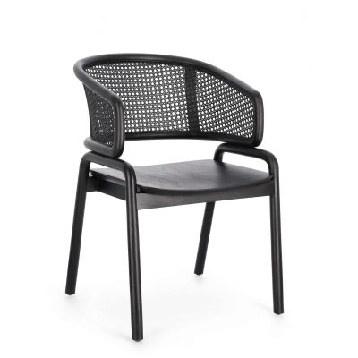 Scaun Keith, Bizzotto, 56 x 60.5 x 83 cm, lemn de tec/ratan, negru