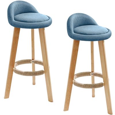 Set 2 scaune bar, Quasar & Co, tapitat, 37 x 37 x 80 cm, lemn/textil/burete, albastru deschis