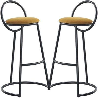 Set 2 scaune bar, Quasar & Co, tapitat, 50 x 40 x 93 cm, metal/catifea/burete, galben mustar