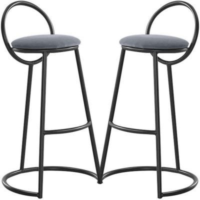 Set 2 scaune bar, Quasar & Co, tapitat, 50 x 40 x 93 cm, metal/catifea/burete, gri