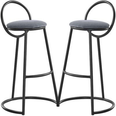 Set 2 scaune bar, Quasar & Co, tapitat, 50 x 40 x 93 cm, metal/catifea/burete, gri