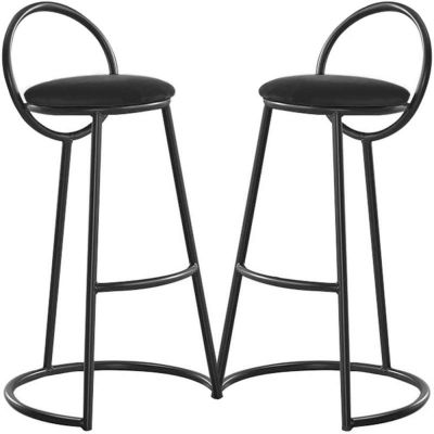 Set 2 scaune bar, Quasar & Co, tapitat, 50 x 40 x 93 cm, metal/catifea/burete, negru