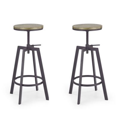 Set 2 scaune de bar din pal si metal Hoku-64 Coffee / Antracit, Ø30xH63-80 cm