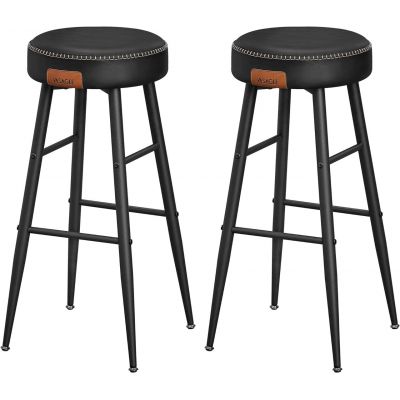 Set 2 scaune de bar Ekho, Vasagle, 51.6 x 51.6 x 75 cm, otel/piele ecologica, negru