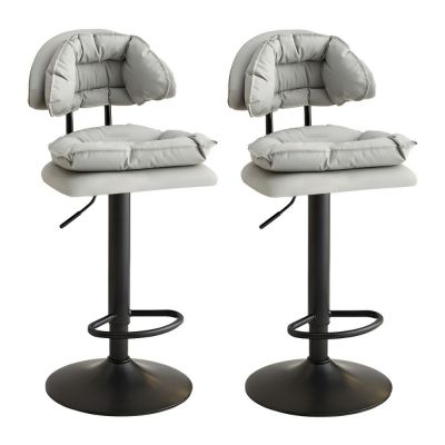 Set 2 scaune, Quasar & Co., rotire 360 grade, reglabil pe inaltime, suport picioare, metal/piele ecologica/burete, gri