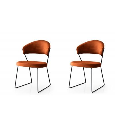 Set 2 scaune tapitate cu stofa si picioare metalice, MN - 887 V2 Velvet Caramiziu / Negru, l56xA53xH75 cm