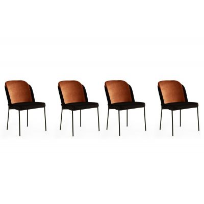 Set 4 scaune tapitate cu stofa si picioare metalice, DR - 147 V4 Velvet Caramiziu / Negru, l54xA55xH86 cm