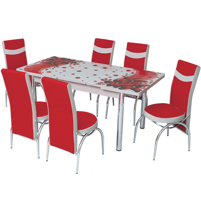 Set masa extensibila Amarillis, rosu/alb, 6 scaune, 169 x 80 cm