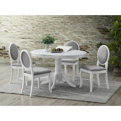 Set Masa Extensibila Wilde + 4 Scaune Romance, 90-123x90x76 cm, Alb
