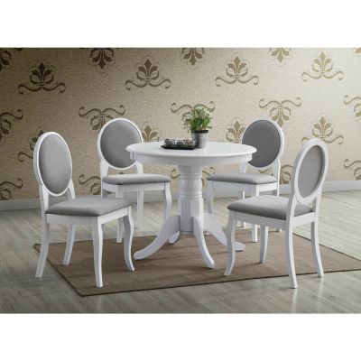 Set Masa Rotunda Gomez + 4 Scaune Romance, Ø90x76 cm, Alba