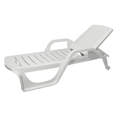 Sezlong Klausstech De Plaja/piscina,plastic, Rezistenta La Uv,spatar Ajustabil, Rezistent La Umezeala, Design Confortabil, 200x72xh30,5 Cm, Culoare Alb