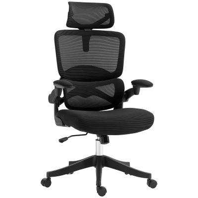 Vinsetto Scaun Ergonomic de Birou cu Spătar Reglabil Tetieră Cotiere Suport Lombar Funcție de Rotire Negru | Aosom Romania