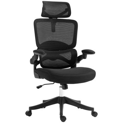 Vinsetto Scaun Ergonomic de Birou cu Spătar Reglabil Tetieră Cotiere Suport Lombar Funcție de Rotire Negru | Aosom Romania