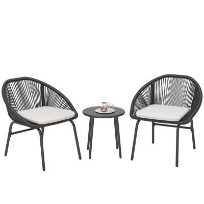 Outsunny Set Bistro pentru Terasa din 3 Piese, Set cu Perne Moi pentru Sezut, Set de Mobilier din Rachita, Negru | Aosom Romania