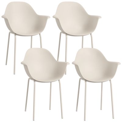 Outsunny Set de 4 Scaune de Grădină Gri, Stivuibile, cu Spătar Înalt și Cotieră, Cadru din Metal, Design Elegant pentru Exterior | Aosom Romania