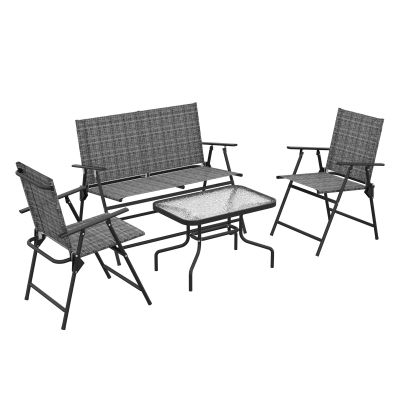 Outsunny Set de mobilier pentru exterior din 4 piese pentru terasa, Set de gradina cu doua fotolii pliabile, Gri mixt | Aosom Romania
