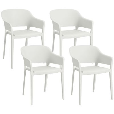 Outsunny Set din 4 Scaune de Grădină, Scaune Stivuibile de Exterior cu Spătar Înalt și Cotiere, 56x54.5x77.5 cm, Alb | Aosom Romania
