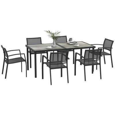 Outsunny Set Masa de Grădină 7 Piese, Scaune Stivuibile, Set Masa Exterior pentru Terasă, Design Modern și Confortabil | Aosom Romania