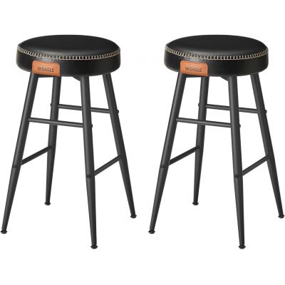 Set 2 scaune de bar Ekho, Vasagle, 49.5 x 49.5 x 63 cm, otel/piele ecologica, negru