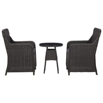 Set mobilier bistro de gradina cu perne 3 piese negru poliratan