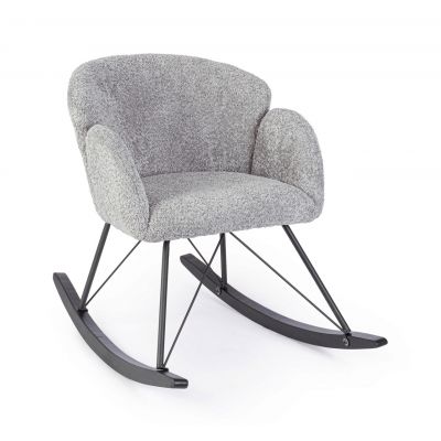 Scaun balansoar Sibilla, Bizzotto, 86 x 62 x 48 cm, otel/arbore de cauciuc/poliester Boucle, gri deschis