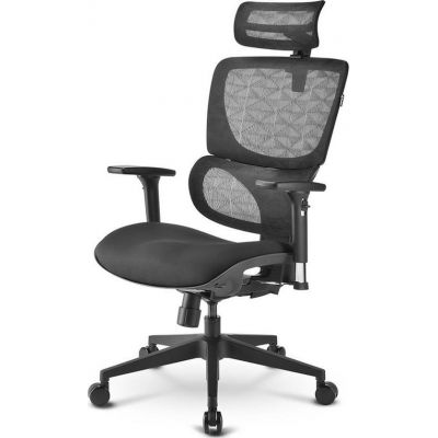 Scaun de birou, Sharkoon, Plasa/Textil, Ergonomic, Negru