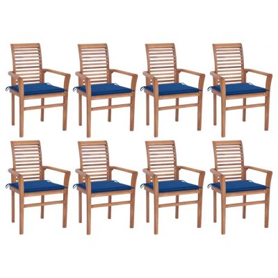 Scaune bucatarie cu perne albastru regal, 8 buc. lemn masiv tec