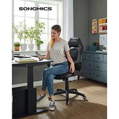 Scaun de birou, Songmics, Negru, 47x51x(88.5-108.5) cm