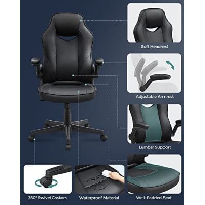 Scaun de birou, Songmics, Negru, 75x64x(110-120) cm