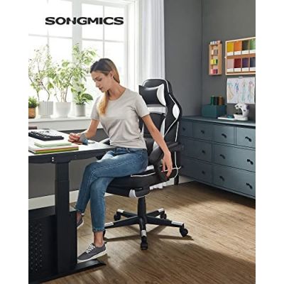 Scaun de birou, Songmics, Negru-Alb, 38x44.5x(95-115) cm