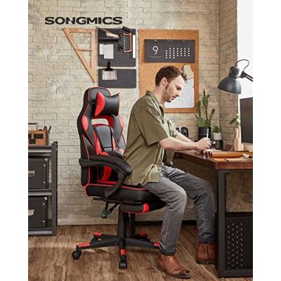 Scaun de birou, Songmics, Negru-Rosu, 38x44.5x(95-115) cm