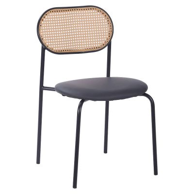 Scaun James plastic ratan bej - piele ecologica negru - metal culoare lemn natural Scaun James plastic ratan bej - piele ecologica negru - metal culoare lemn natural