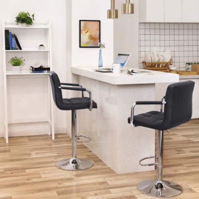 Set 2 scaune de bar, Songmics, Negru, 38x44.5x(95-115) cm