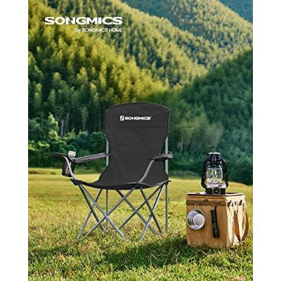 Set 2 scaune de camping, Songmics, Negru, 76x51.5x95.5 cm