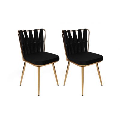 Set de 2 scaune Kuşaklı-211, Negru-Auriu