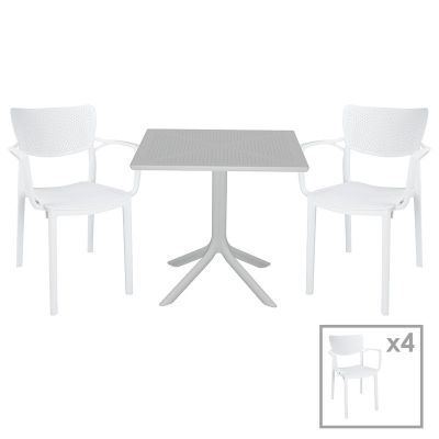 Set de gradina masa si scaune Groovy-Fontline set 5 piese plastic alb 80x80x74.5cm