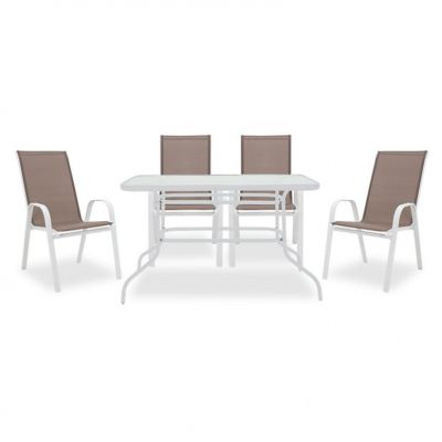Set Masa si Scaune Gradina Valor-Calan 5 Piese Alb - Browm