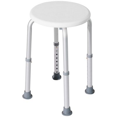 HOMCOM Scaun de Duș pentru Vârstnici cu Înălțime Reglabilă pe 8 Poziții și Picioare Antiderapante, 34.2x34.2x34.8-52.3 cm, Alb | Aosom Romania