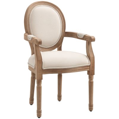 HOMCOM Scaun de Sufragerie cu Brațe, Scaune în Stil Clasic cu Tapițerie din Material Textil, 56x54x96 cm, Alb Crem | Aosom Romania