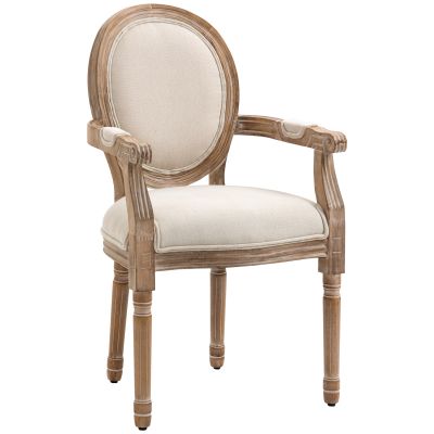 HOMCOM Scaun de Sufragerie cu Brațe, Scaune în Stil Clasic cu Tapițerie din Material Textil, 56x54x96 cm, Alb Crem | Aosom Romania