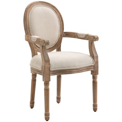 HOMCOM Scaun de Sufragerie cu Brațe, Scaune în Stil Clasic cu Tapițerie din Material Textil, 56x54x96 cm, Alb Crem | Aosom Romania