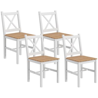 HOMCOM Set 4 Scaune cu Spătar Transversal, Scaune Clasice din Lemn de Pin, 41x46.5x87 cm, Alb | Aosom Romania