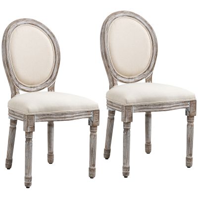 HOMCOM Set de 2 Scaune Vintage Fără Brațe, Scaune în Stil Franțuzesc cu Spătar Curbat și Tapițerie din In, 51x55x96 cm, Alb Crem | Aosom Romania