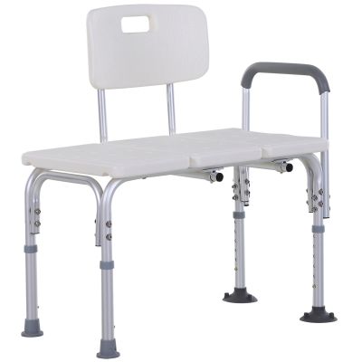 HOMCOM Scaun de Duș cu Înălțime Reglabilă pe 6 Nivele, Picioare și Brațe Antiderapante, 74x53x80-92 cm, Alb | Aosom Romania