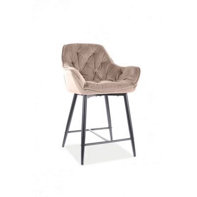 Scaun de bar Cherry H-2 Velvet, Signal, 56x40x87 cm, catifea/otel, bej/negru