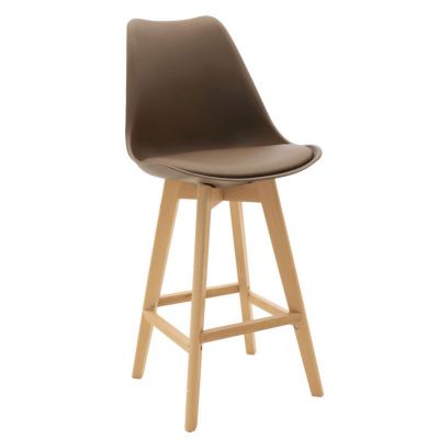 Scaun de bar Gaston, Pakoworld, 47x52x104 cm, piele ecologica, mocha/maro